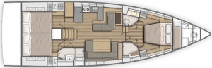 Schemat jachtu Oceanis 51.1, wersja 3-kabinowa, 2 łazienki | Charter.pl foto: www.beneteau.com