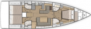 Schemat jachtu Oceanis 51.1, wersja 3-kabinowa, 3 łazienki | Charter.pl foto: www.beneteau.com