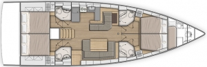 Schemat jachtu Oceanis 51.1, wersja 4-kabinowa, 4 łazienki | Charter.pl foto: www.beneteau.com