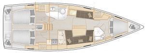 Schemat jachtu Hanse 418, wersja 3-kabinowa, 2-łazienki | Charter.pl