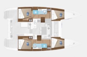 Schemat jachtu Lagoon 40, wersja 4-kabinowa, 2-łazienki | Charter.pl foto: www.cata-lagoon.com