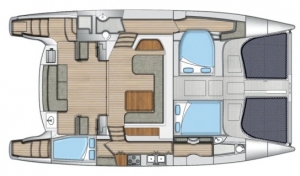 Schemat katamaranu Seawind 1260, wersja 3-kabinowa, 2-łazienki | Charter.pl foto: www.seawindcats.com