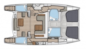 Schemat katamaranu Seawind 1260, wersja 4-kabinowa, 2-łazienki | Charter.pl foto: www.seawindcats.com