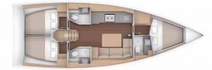 Dufour 390, wersja 2-kabinowa, 3-łazienki | Charter.pl foto: www.dufour-yachts.com