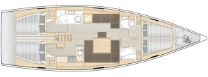 Schemat jachtu Hanse 458, wersja 4-kabinowa, 2-łazienki | Charter.pl