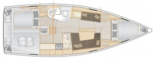 Schemat jachtu Hanse 388, wersja 2-kabiny, 1-łazienka | Charter.pl