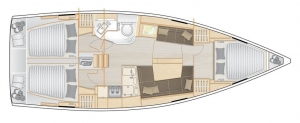 Schemat jachtu Hanse 388, wersja 3-kabiny, 1-łazienka | Charter.pl