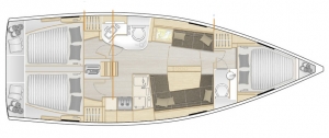 Schemat jachtu Hanse 388, wersja 3-kabiny, 2-łazienki | Charter.pl