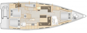 Schemat jachtu, wersja 4-kabinowa, 2 łazienki | Charter.pl