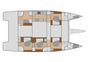 Schemat katamaranu New 59, wersja 5+2 kabin, 5+2 łazienki | Charter.pl foto: www.fountaine-pajot.com